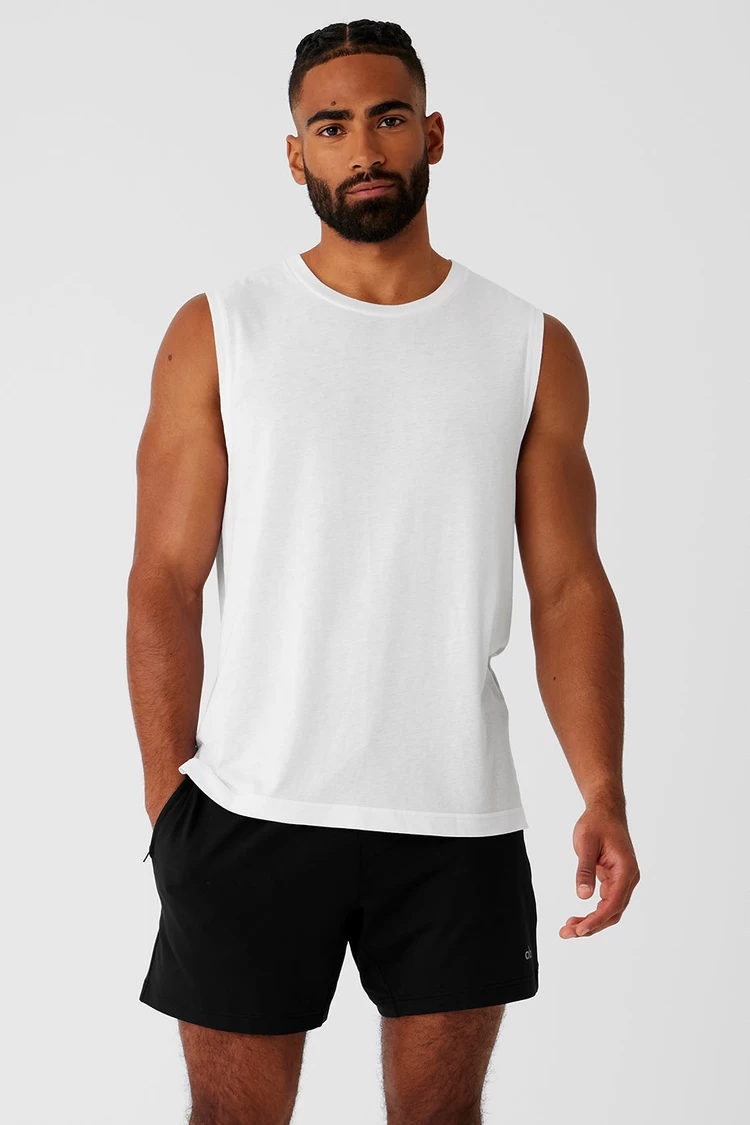 Aloyoga Sports Club Palms Muscle Tank - White/Black