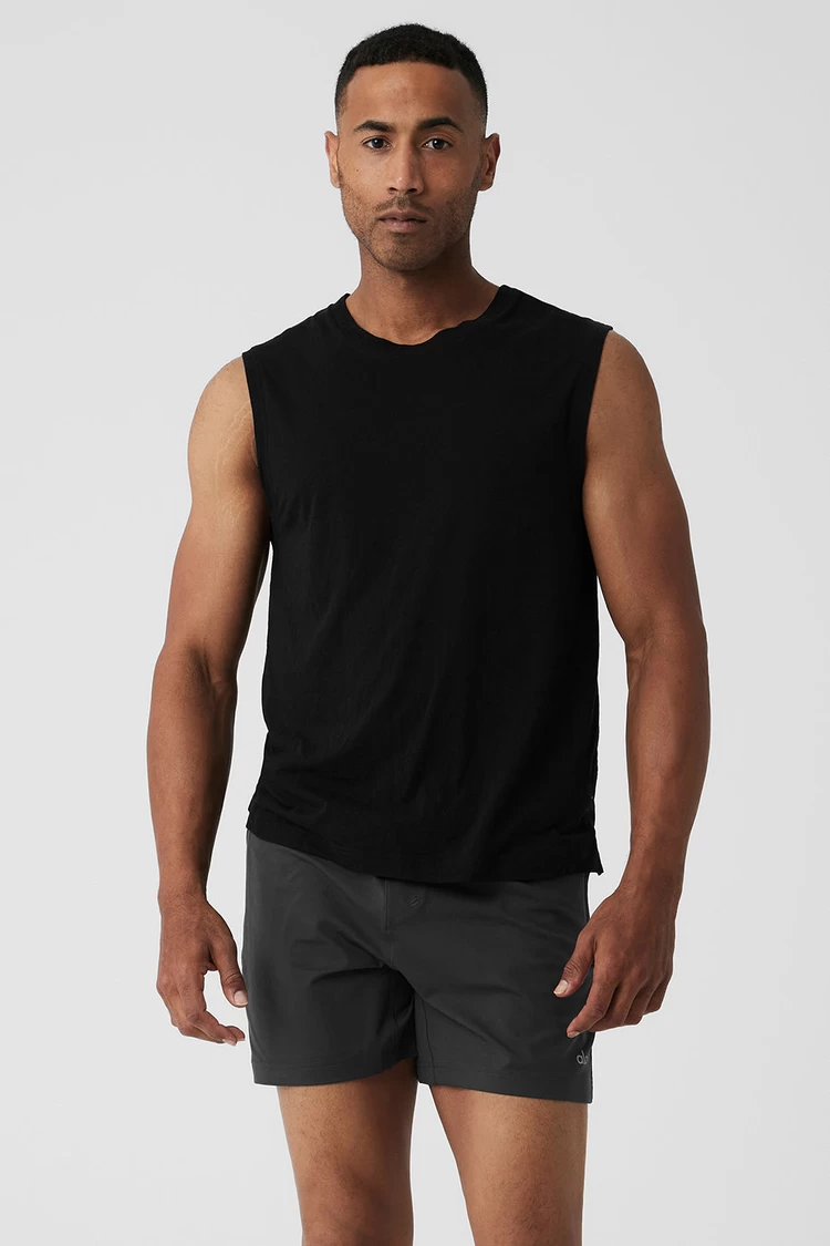 Aloyoga Sports Club Palms Muscle Tank - Black/Dark Grey