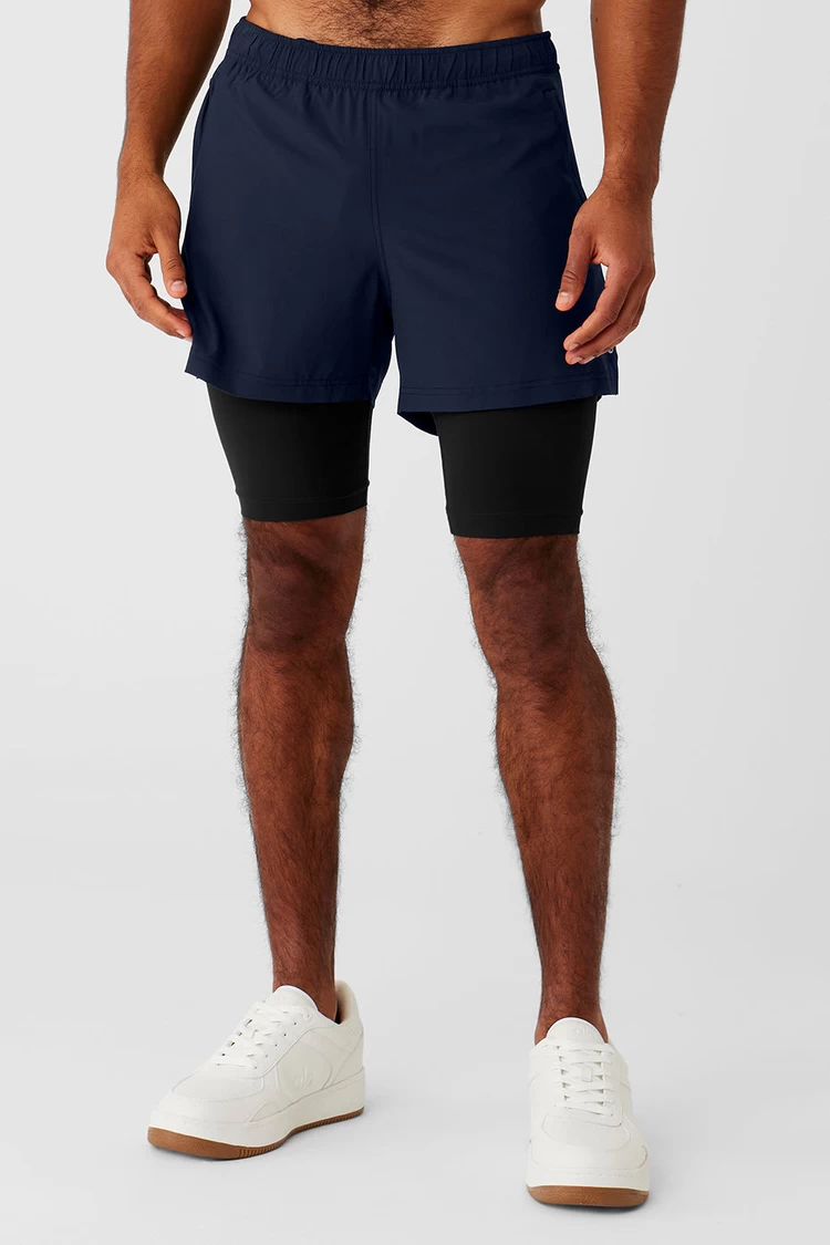 Pantalón Corto 2 En 1 Aloyoga 5" Revival - Azul Marino/negro