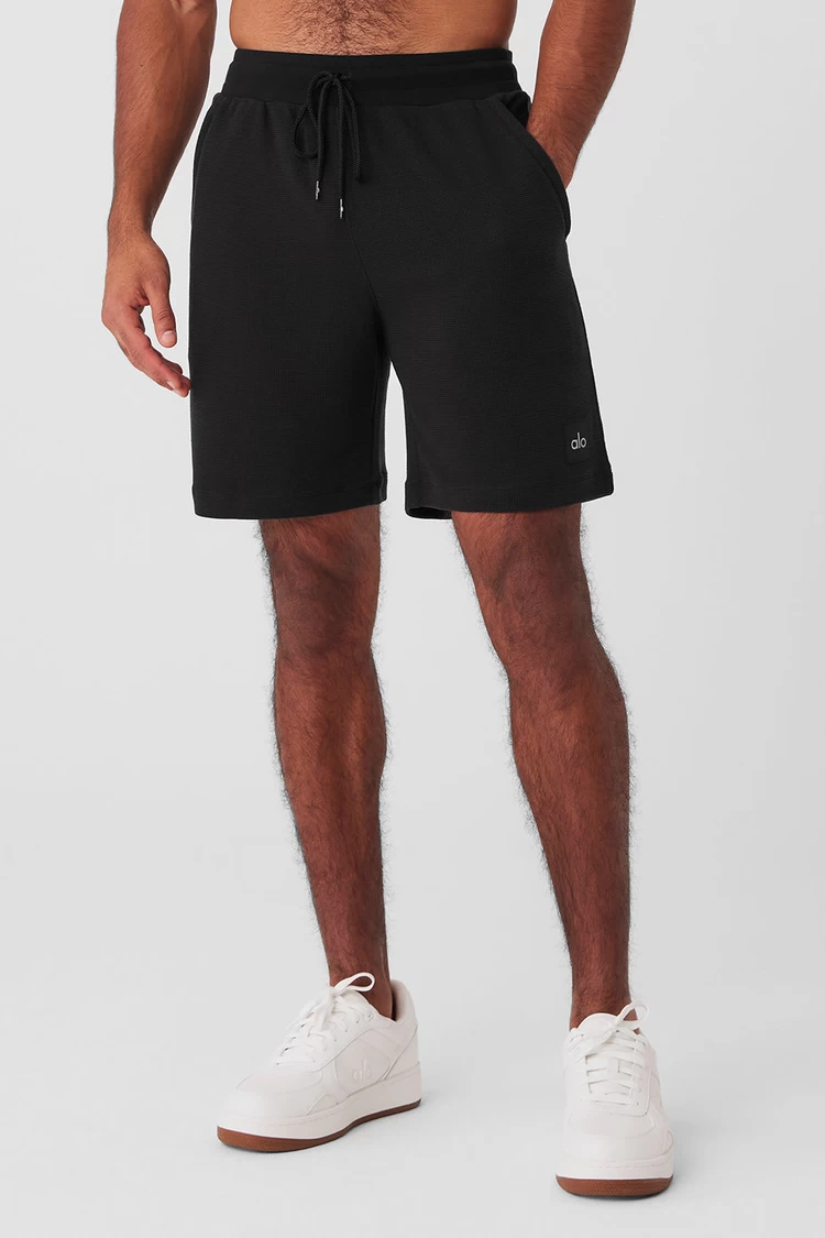 Pantalón Corto De Contraataque Micro Waffle De 7" Aloyoga - Negro