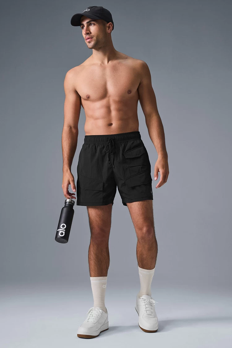 Aloyoga 7" Crinkle Nylon Exkurze Cargo Short - Black