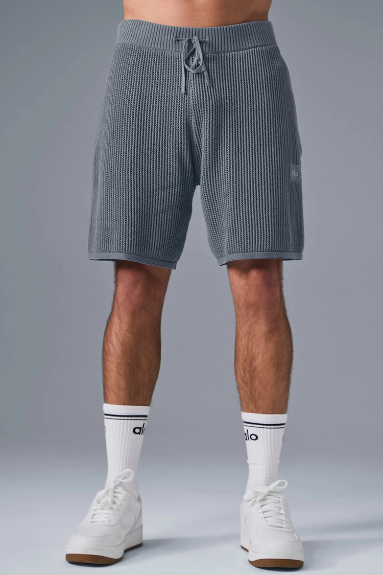 Pantalón Corto Aloyoga De Punto Abierto - Gris Acero