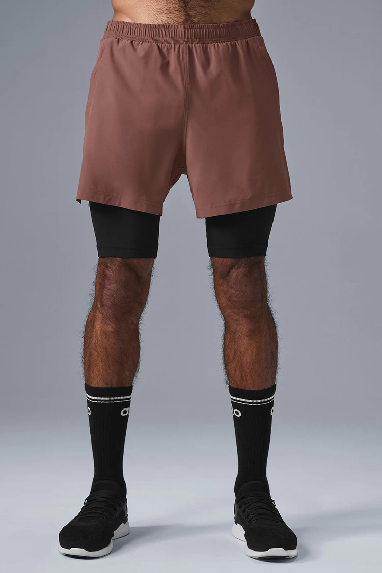 Aloyoga 5" Revival Pantalón Corto 2 En 1 - Castaño/negro