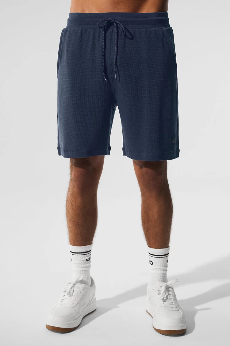 Pantalón Corto De Contraataque Micro Waffle De 7" Aloyoga - Azul Marino