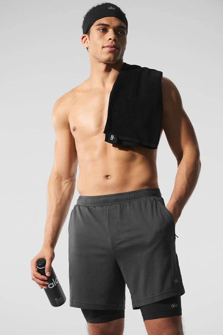 Aloyoga Veroveren React 2-in-1 Performance Short - Antraciet/zwart