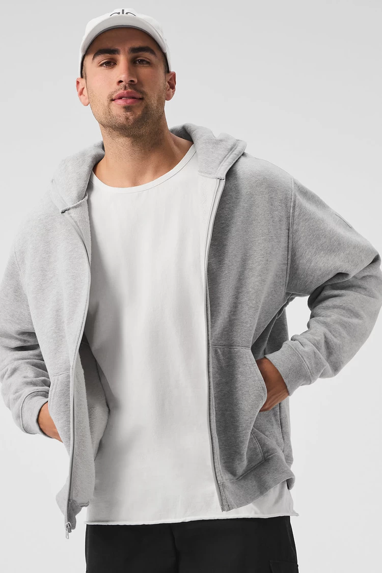 Aloyoga Renown Heavy Weight Full Zip Hoodie - Athletic Heather Grey