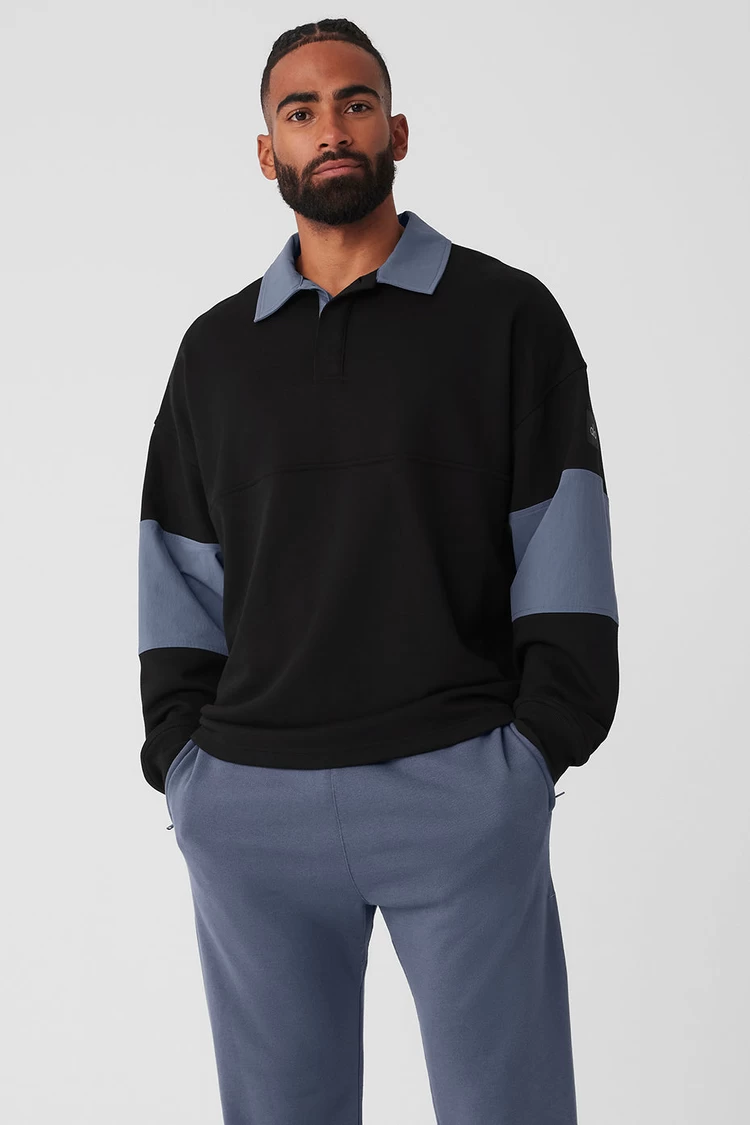 Aloyoga Mixmatch Rugby Sweatshirt - Black/Bluestone