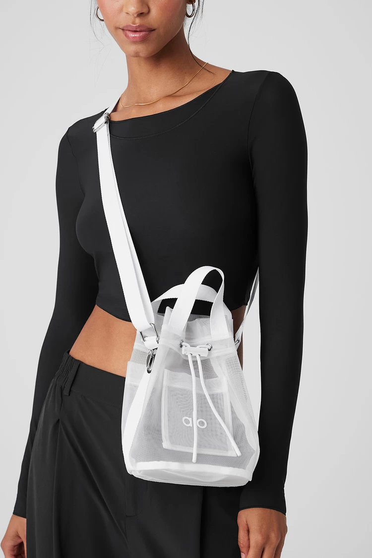 Aloyoga Sheer Cross Body Bucket Bag - White