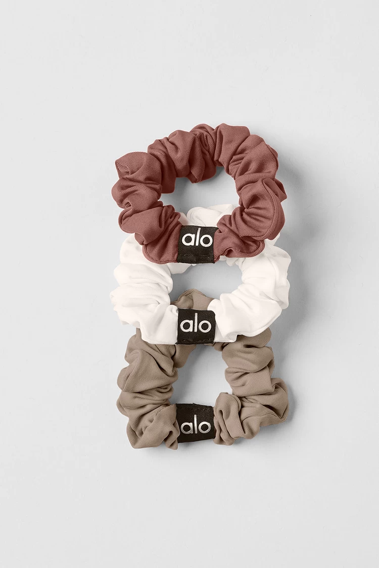 Aloyoga Fresh Mini Scrunchie 3-Pack - Chestnut/Ivory/Gravel