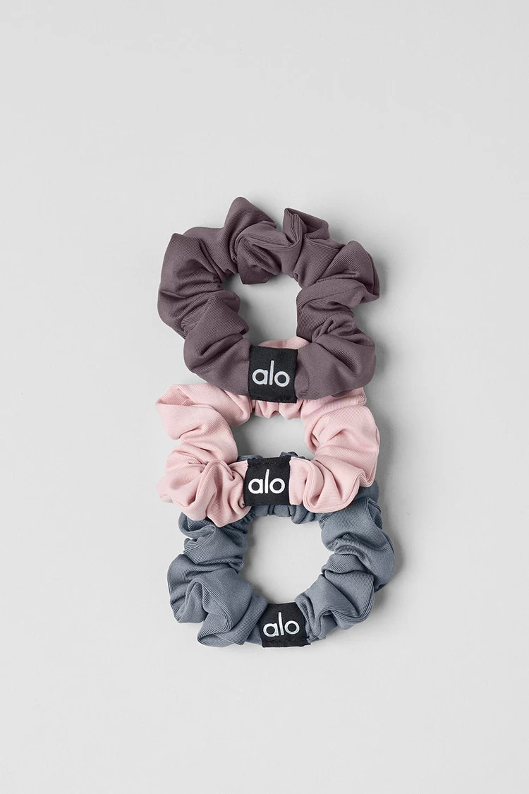Aloyoga Fresh Mini Scrunchie 3-Pack - Ballet Pink/Raisinette/Steel Grey