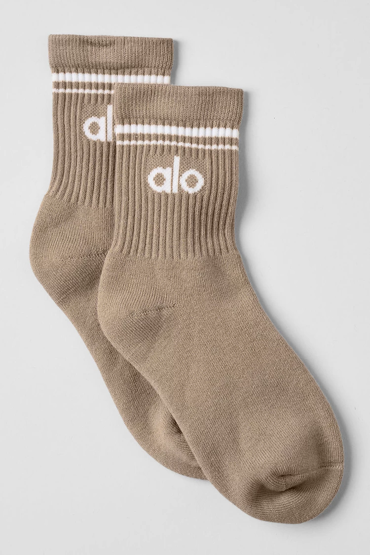 Aloyoga Unisex Half-Crew Throwback Sock - Gravel/White