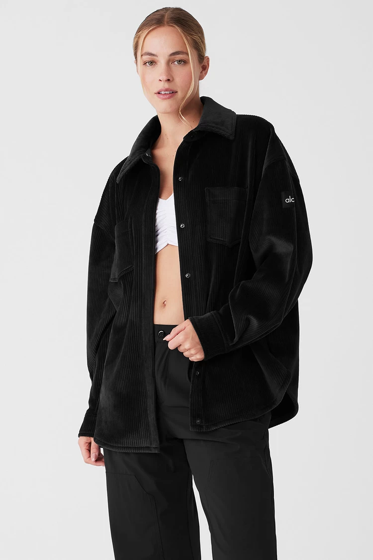 Aloyoga Ribbed Velour Mountain Side Shacket - Black