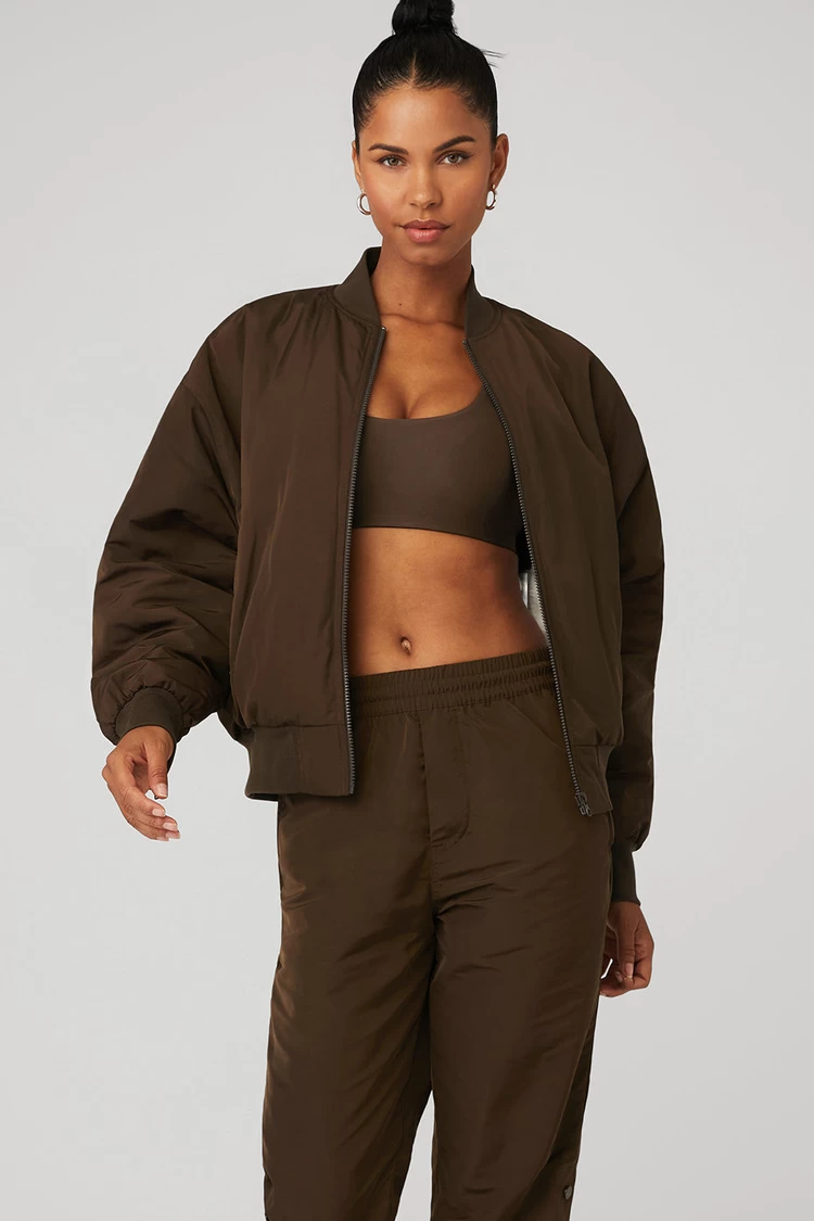 Aloyoga Faux Fur Urbanite Bomber - Espresso/Ivory