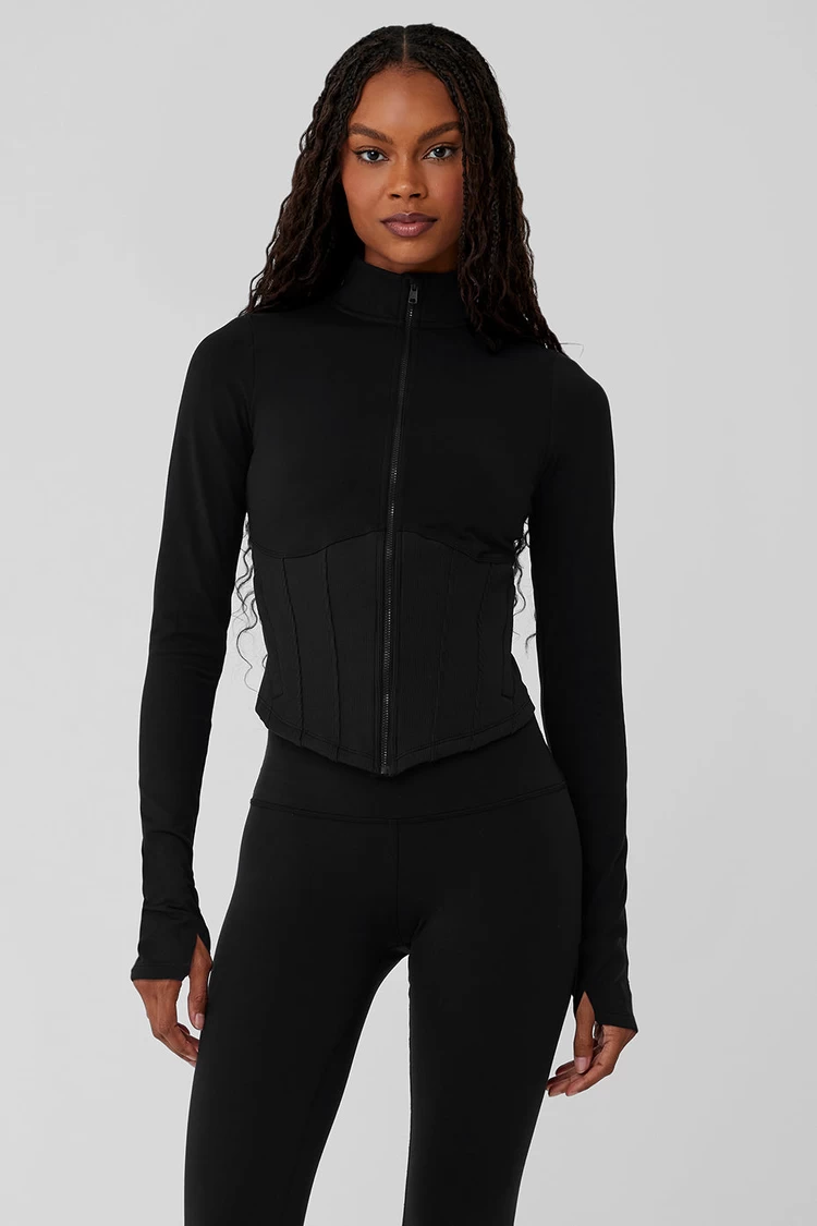 Aloyoga Airbrush Corset Full Zip Jacket - Black