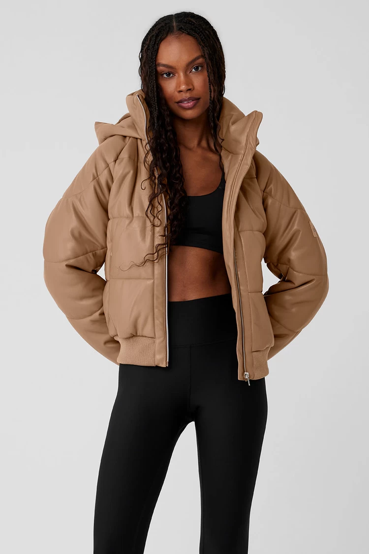 Aloyoga Faux Leather Boss Puffer - Toasted Almond