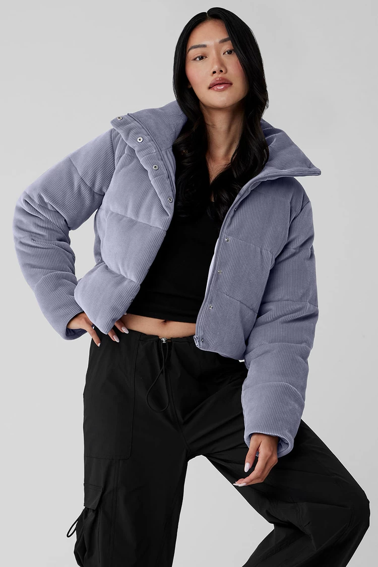 Aloyoga Ribbed Velour Gold Rush Puffer - Fog