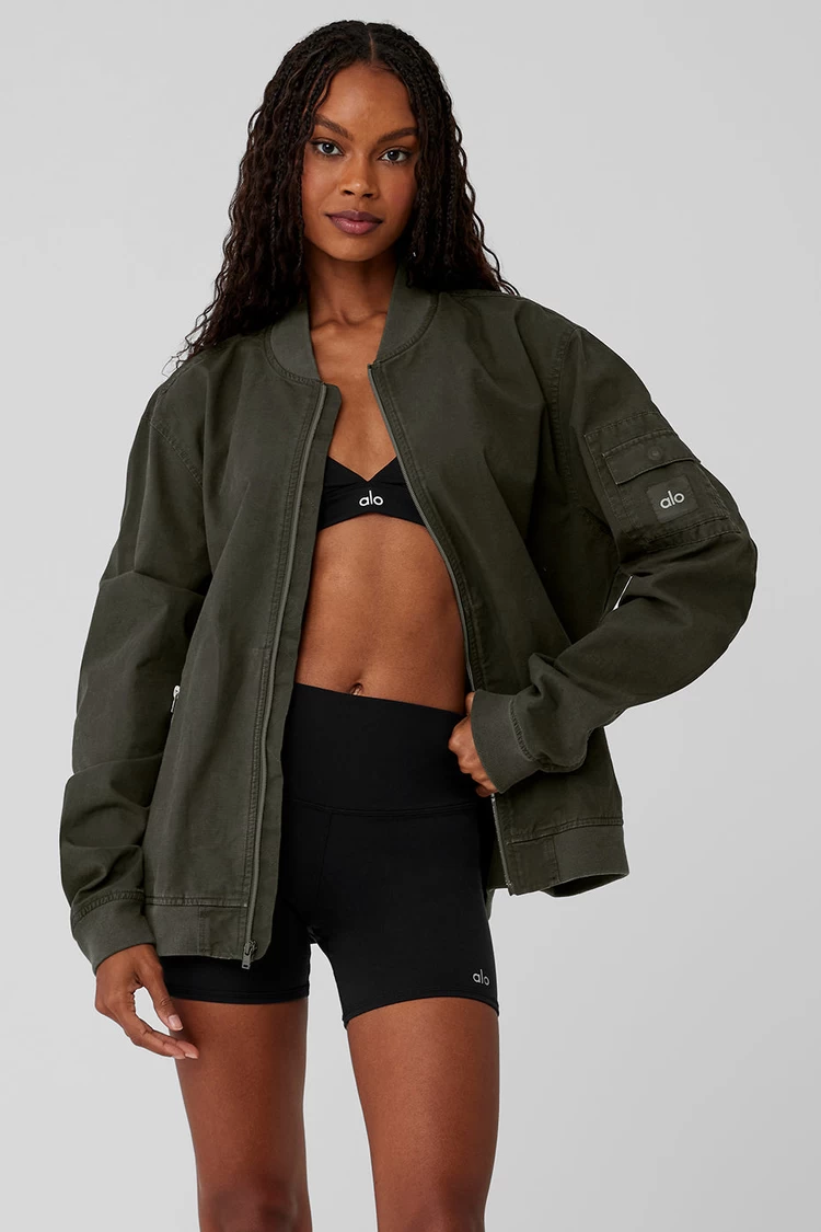 Aloyoga Division Ripstop Bomber Jacket - Stealth Green
