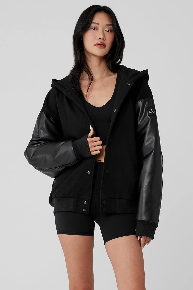 Aloyoga Select Hooded Bomber Jacket - Black