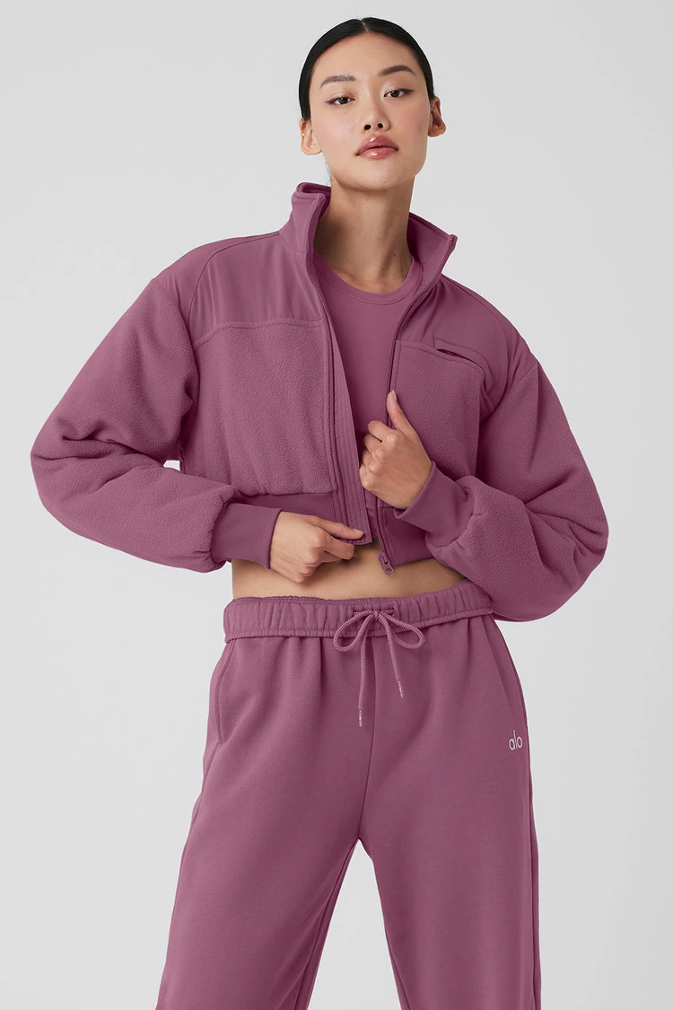 Aloyoga Polar Fleece Cropped Wintry Mix Jacket - Soft Mulberry