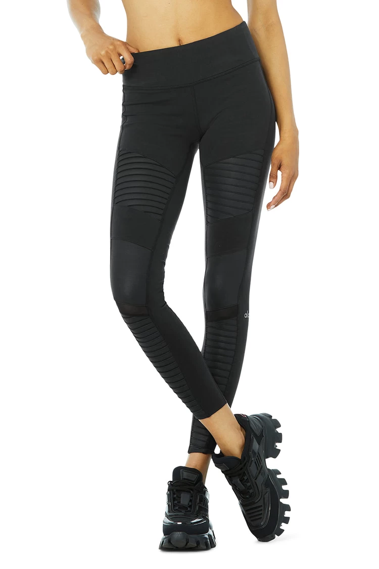Aloyoga Moto Legging - Black/Black Glossy
