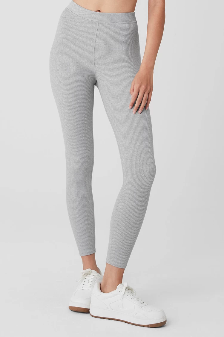 Aloyoga Ribbed High-Waist 7/8 Blissful Legging - Athletic Heather Grey