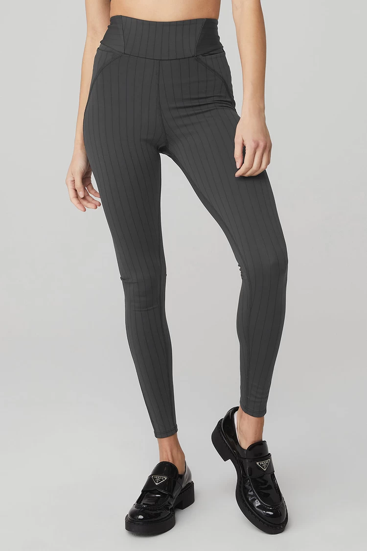 Aloyoga Pinstripe Jacquard Extreme High-Waist Legging - Anthracite/Black