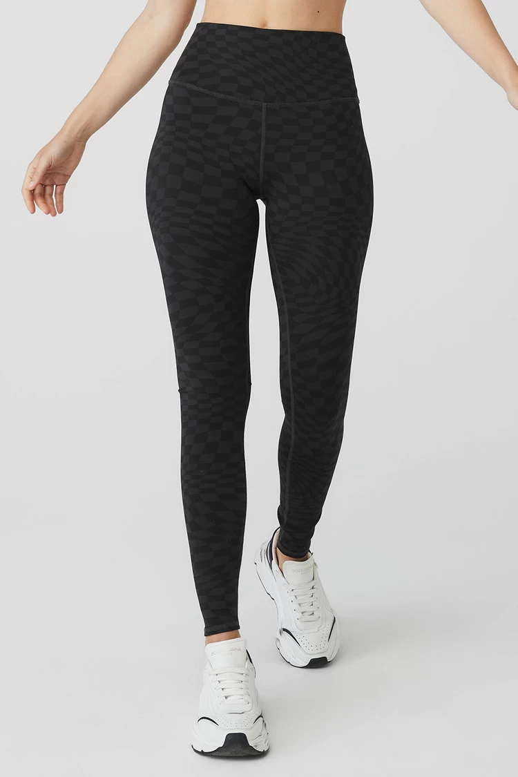 Aloyoga Jacquard High-Waist Checkered Legging - Black/Anthracite