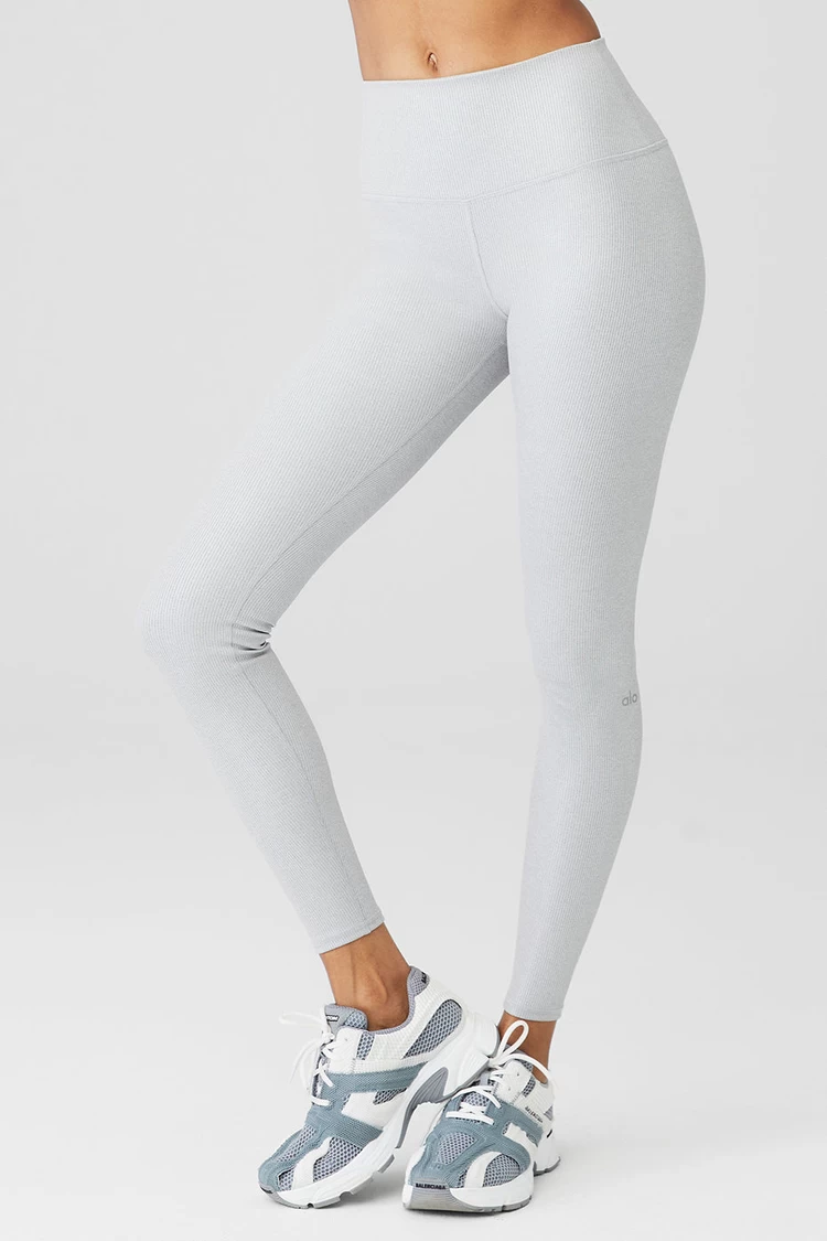 Aloyoga Alosoft Ribbed High-Waist Shimmer Legging - Light Grey Iridescent