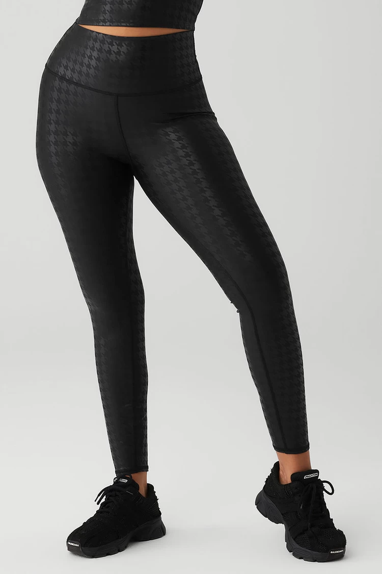 Aloyoga Airlift High-Waist Glimmer Houndstooth Legging - Black