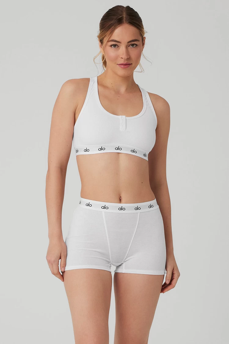 Aloyoga Icon Ribbed Henley Bra - White
