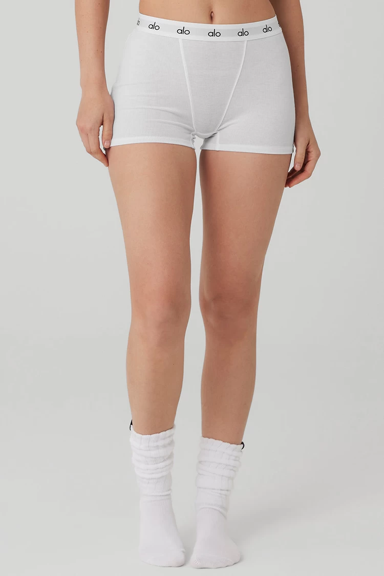 Aloyoga Icon Ribbed Boyshort - White
