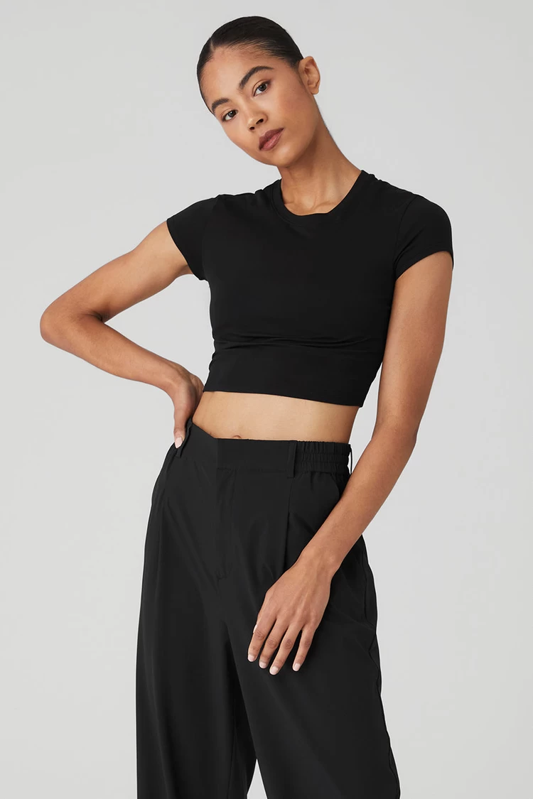 Aloyoga Alosoft Crop Finesse Short Sleeve - Black
