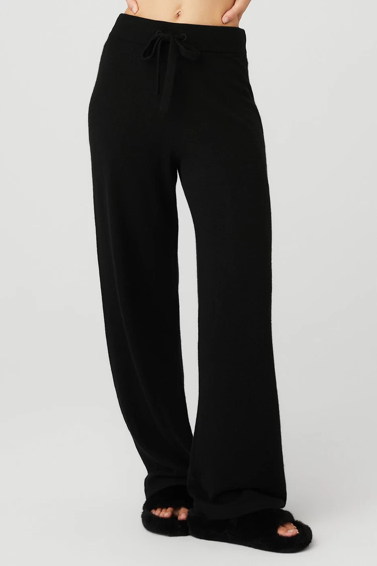 Aloyoga Cashmere High-Waist Jet Set Wide Leg Pant - Black