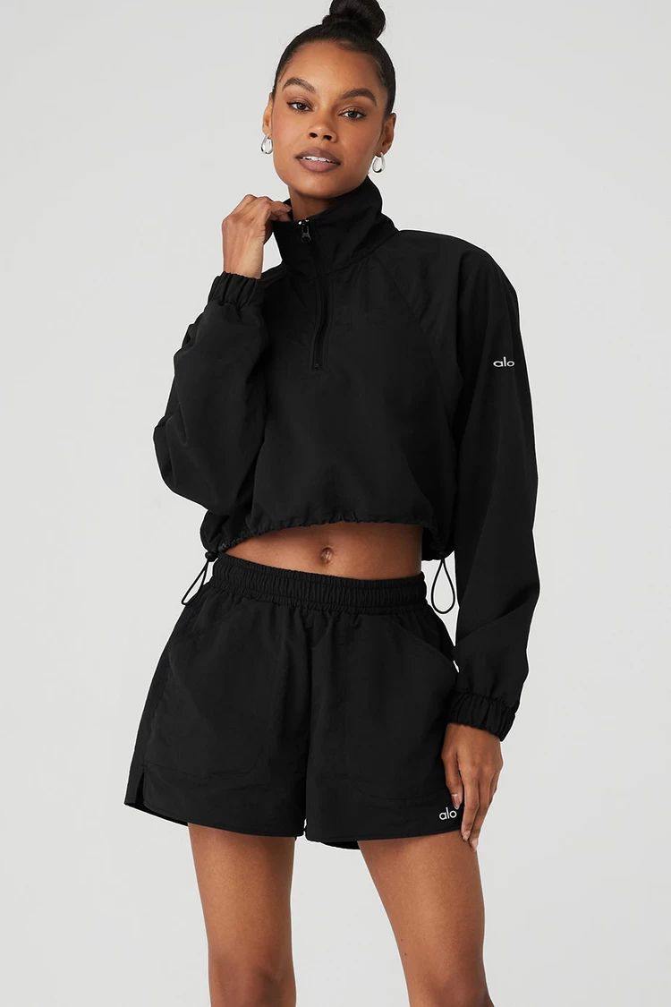 Aloyoga Cropped 1/4 Zip Alumni Pullover - Black