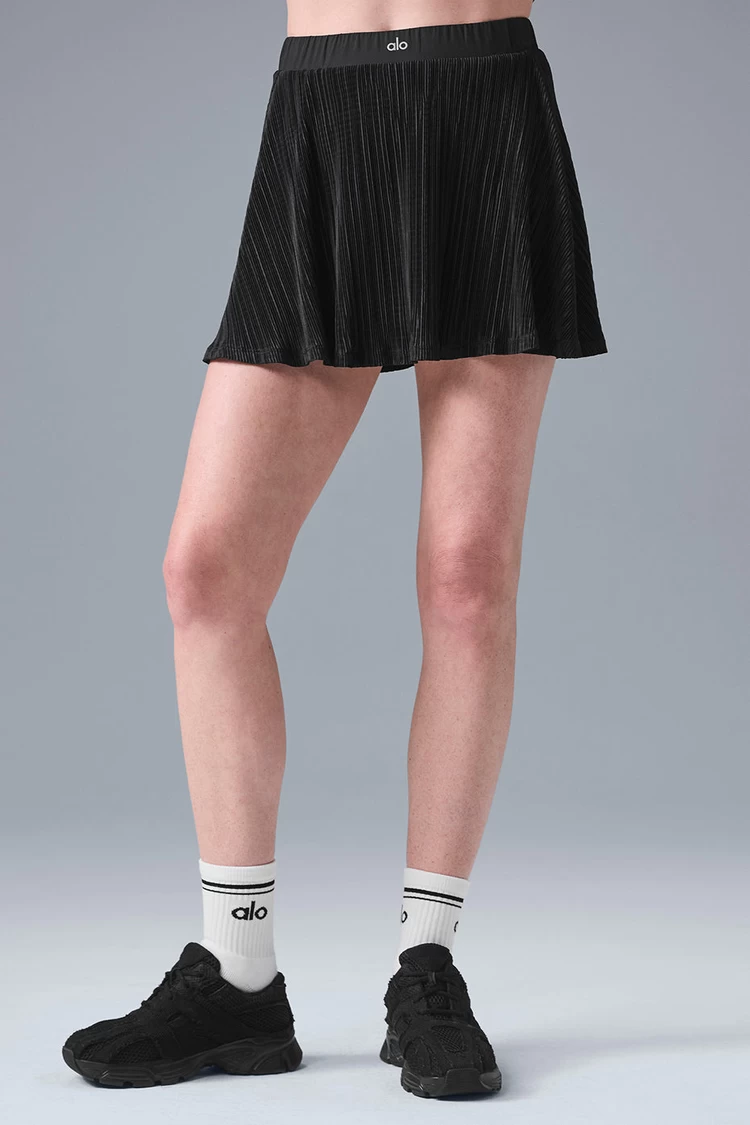 Aloyoga Micro Plisse Tennis Skirt - Black