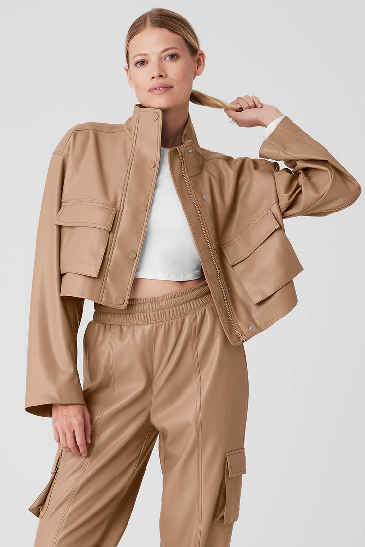 Aloyoga Faux Leather Power Hour Jacket - Toasted Almond