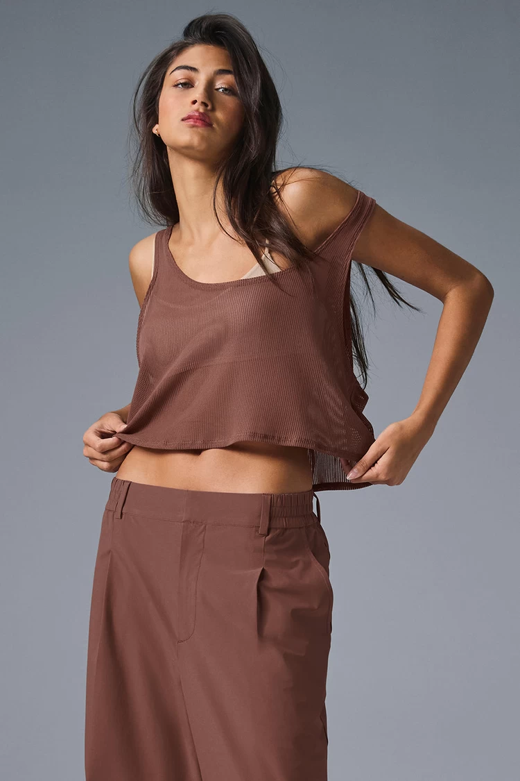 Aloyoga Striped Mesh Tropical Nights Tank - Chestnut