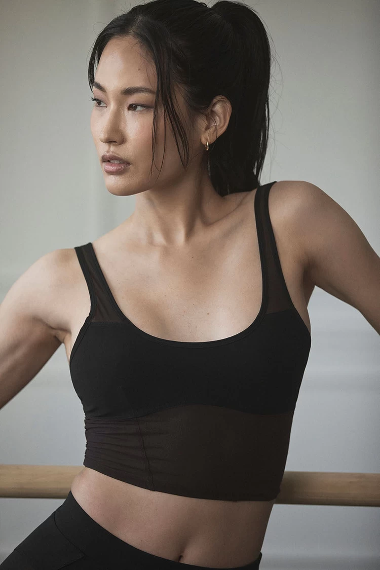 Aloyoga Airlift Mesh Cropped Tempo Tank - Black