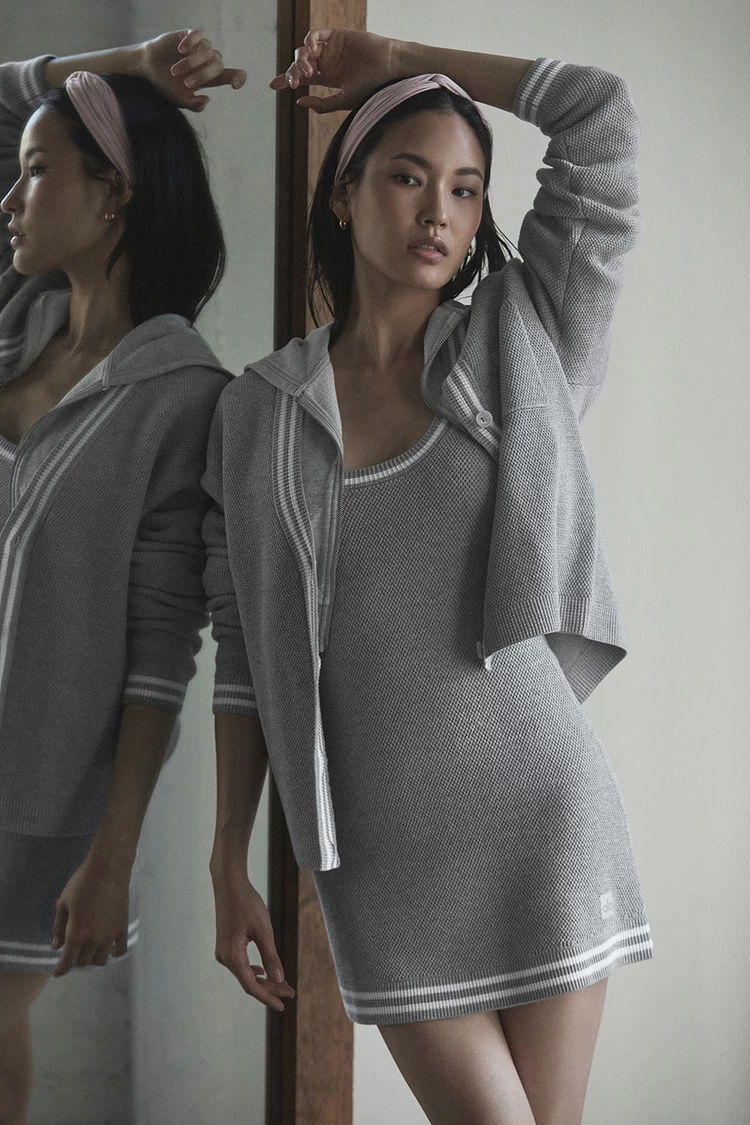 Aloyoga Tennis Club Sweater Knit Dress - Athletic Heather Grey/White