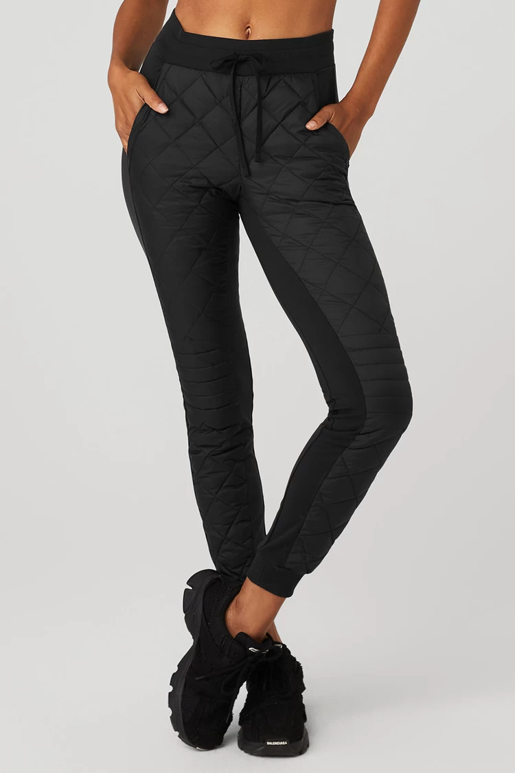 Aloyoga Airbrush Winter Warm High-Waist Moto Puffer Pant - Black