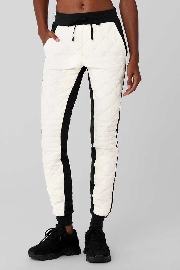 Aloyoga Airbrush Winter Warm High-Waist Moto Puffer Pant - Black/Ivory
