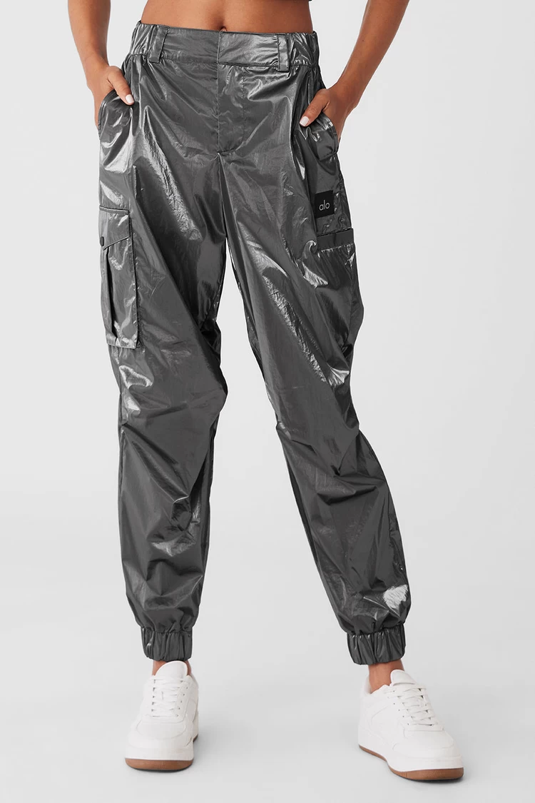 Aloyoga Metallic High-Waist Break Line Jogger - Silver Metallic