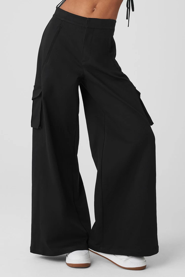 Aloyoga Show Off Cargo Wide Leg Trouser (Long) - Black