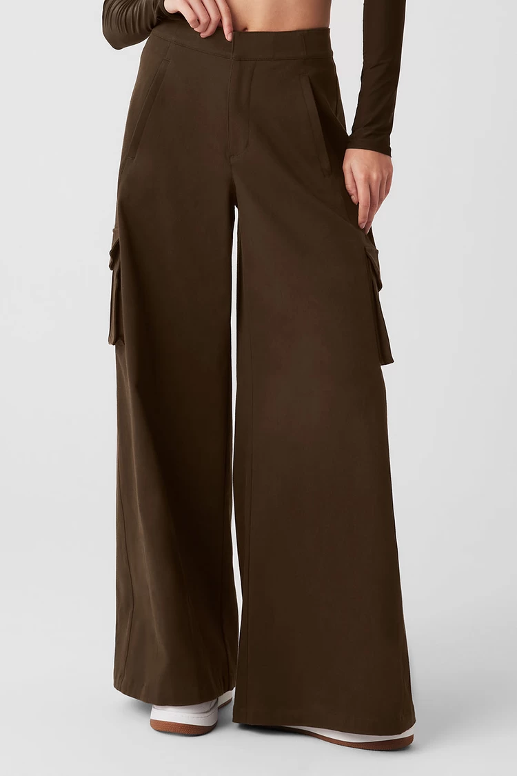 Aloyoga Show Off Cargo Wide Leg Trouser - Espresso