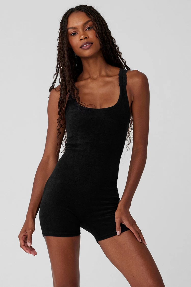 Aloyoga Seamless Luxe Terry Cuddle Onesie - Black