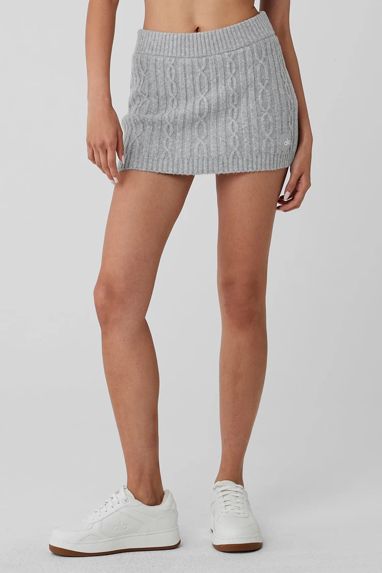 Aloyoga Cable Knit Winter Bliss Mini Skirt - Athletic Heather Grey