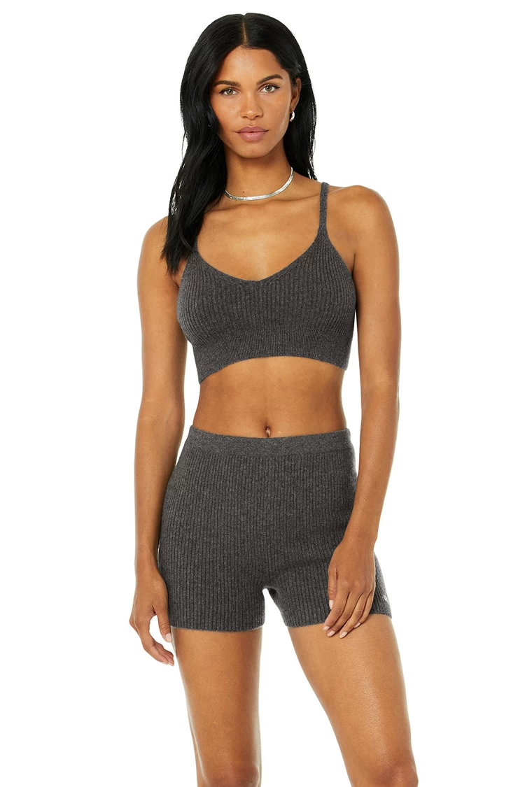 Aloyoga Cashmere Ribbed Staycation Bra - Cozy Grey Heather