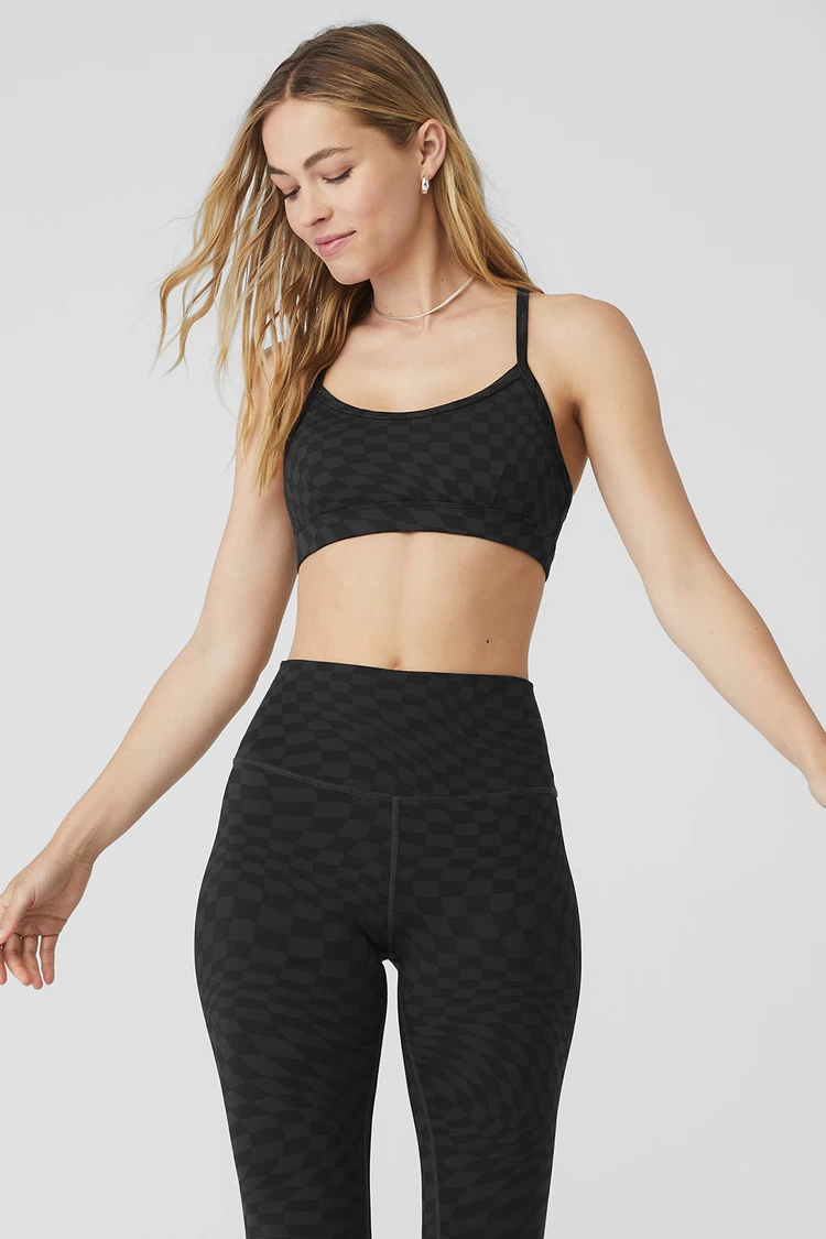 Aloyoga Jacquard Checkered Gratitude Bra - Black/Anthracite