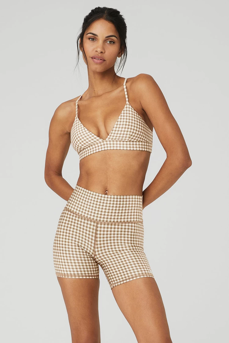 Aloyoga Airlift Gingham Splendor Bra - Macadamia