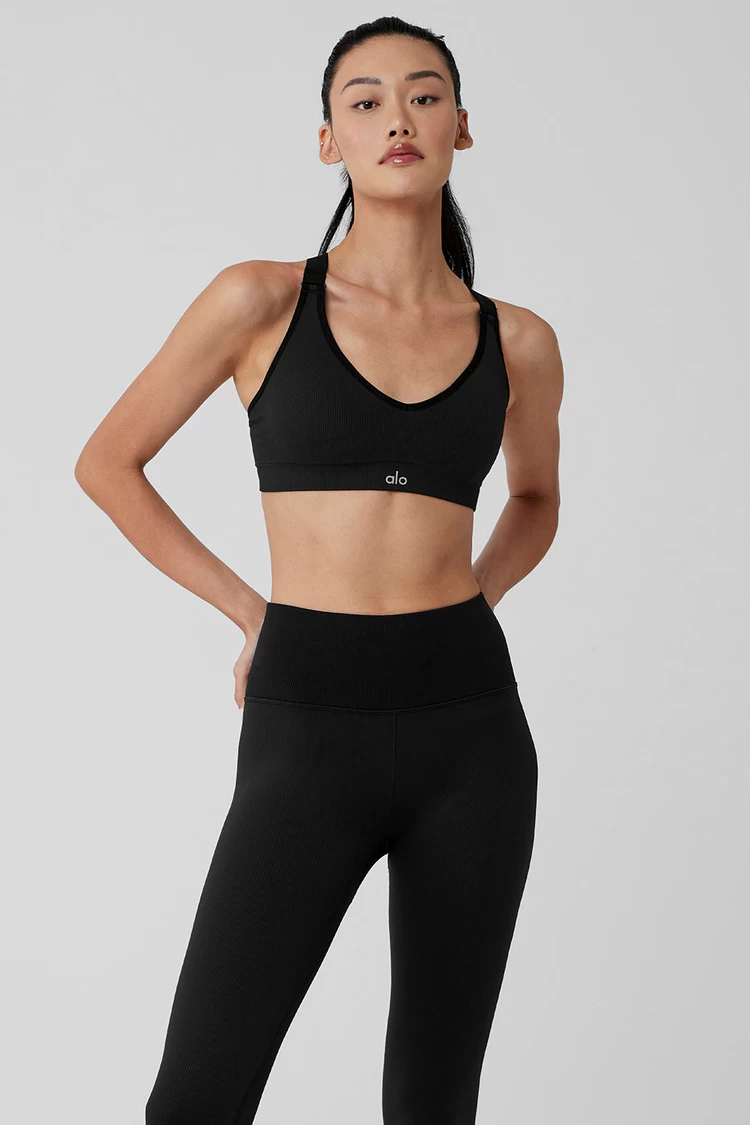 Aloyoga Seamless Ribbed Favorite Bra - Black